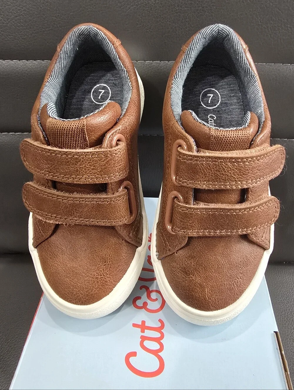 Cat & Jack Toddler Kids Boys Brown Casual Sneakers With Double Velcro Size 7T